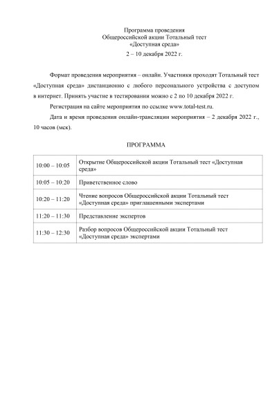 Общероссийская акция Тотальный тест «Доступная среда» 2022.